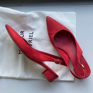 Mansur Gavriel Red Suede Slingback Heels